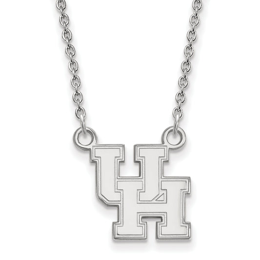 Sterling Silver Rhodium Plated Logoart University Of Houston U H Small Pendant 18 Inch Necklace