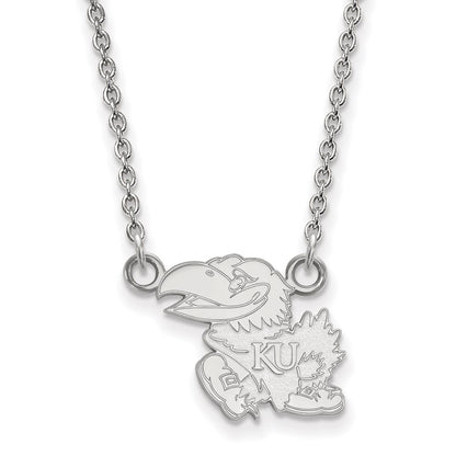 14K White Gold Logoart University Of Kansas Jayhawk Small Pendant 18 Inch Necklace