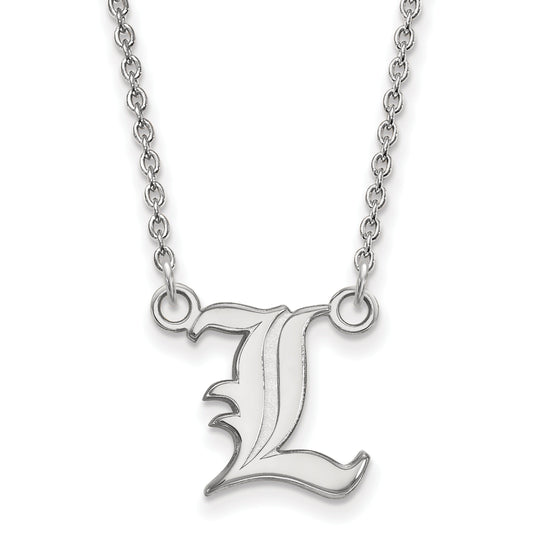 Sterling Silver Rhodium Plated Logoart University Of Louisville Letter L Small Pendant 18 Inch Necklace