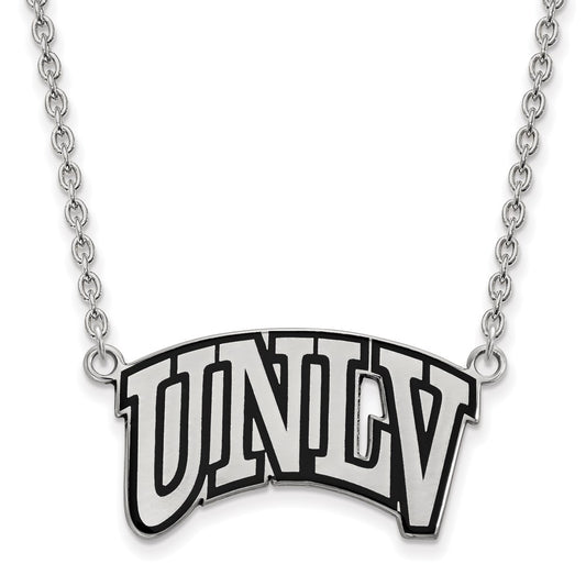 Sterling Silver Rhodium Plated Logoart University Of Nevada Las Vegas U N L V Large Enameled Pendant 18 Inch Necklace