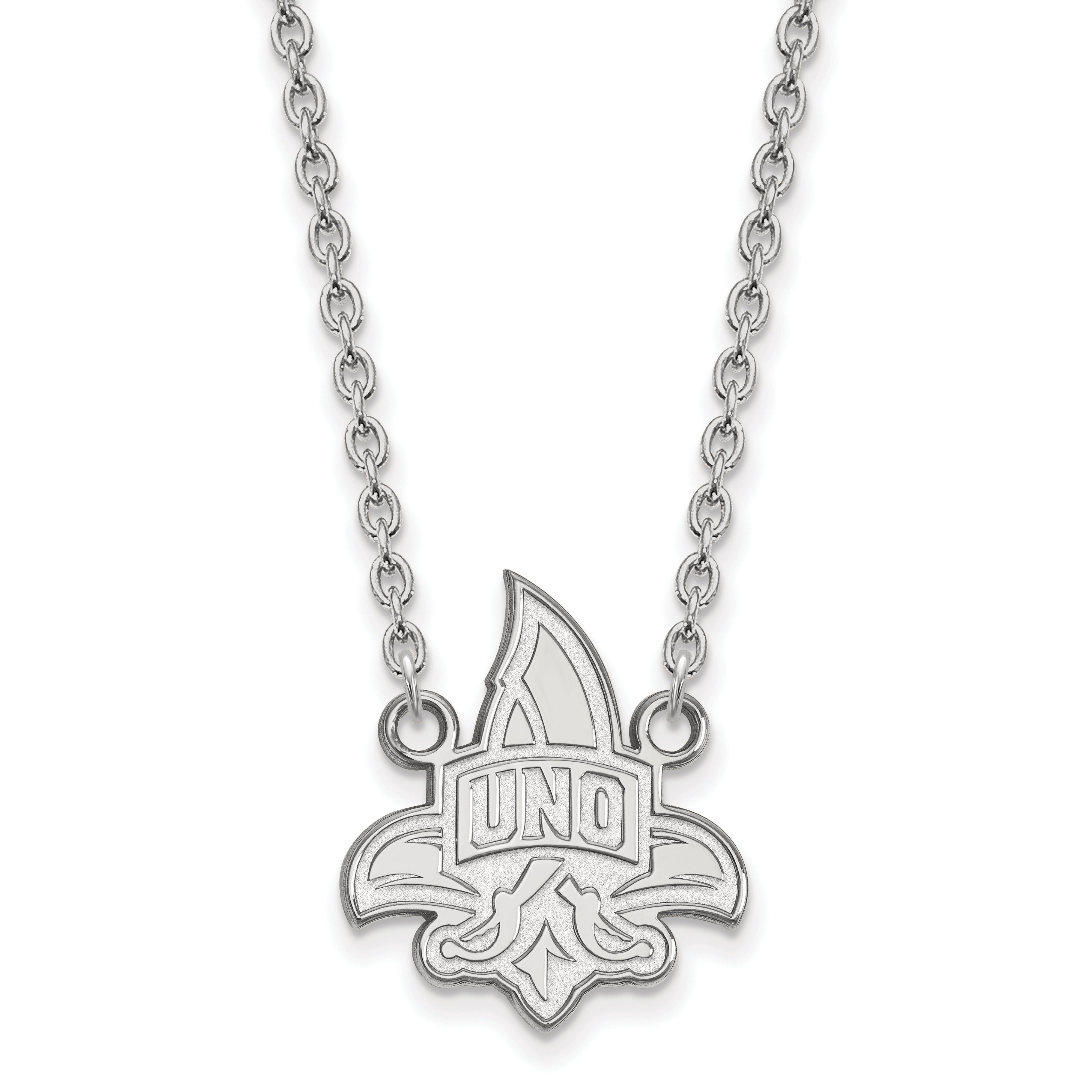 Sterling Silver Rhodium Plated Logoart University Of New Orleans U N O Large Pendant 18 Inch Necklace