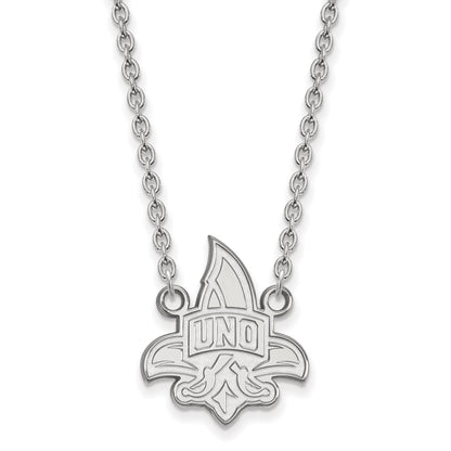 Sterling Silver Rhodium Plated Logoart University Of New Orleans U N O Large Pendant 18 Inch Necklace