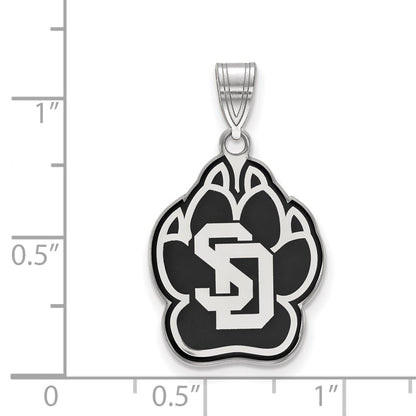 Sterling Silver Rhodium Plated Logoart University Of South Dakota Large Enameled Pendant