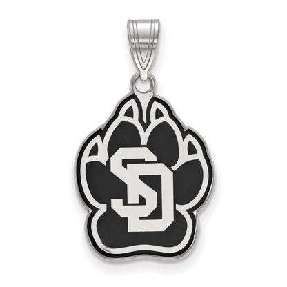 Sterling Silver Rhodium Plated Logoart University Of South Dakota Large Enameled Pendant