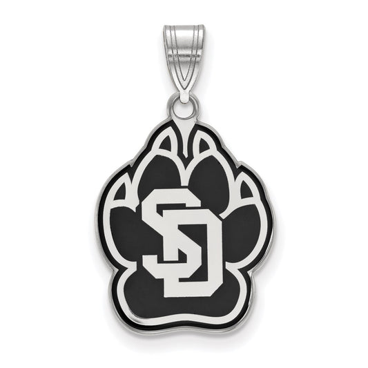 Sterling Silver Rhodium Plated Logoart University Of South Dakota Large Enameled Pendant