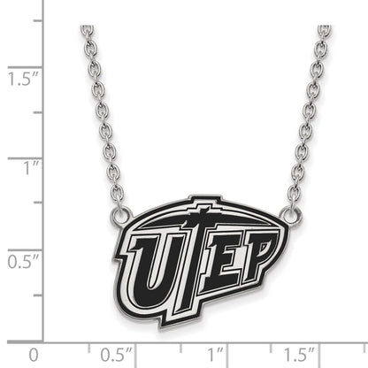 Sterling Silver Rhodium Plated Logoart University Of Texas At El Paso Large Enameled Pendant 18 Inch Necklace