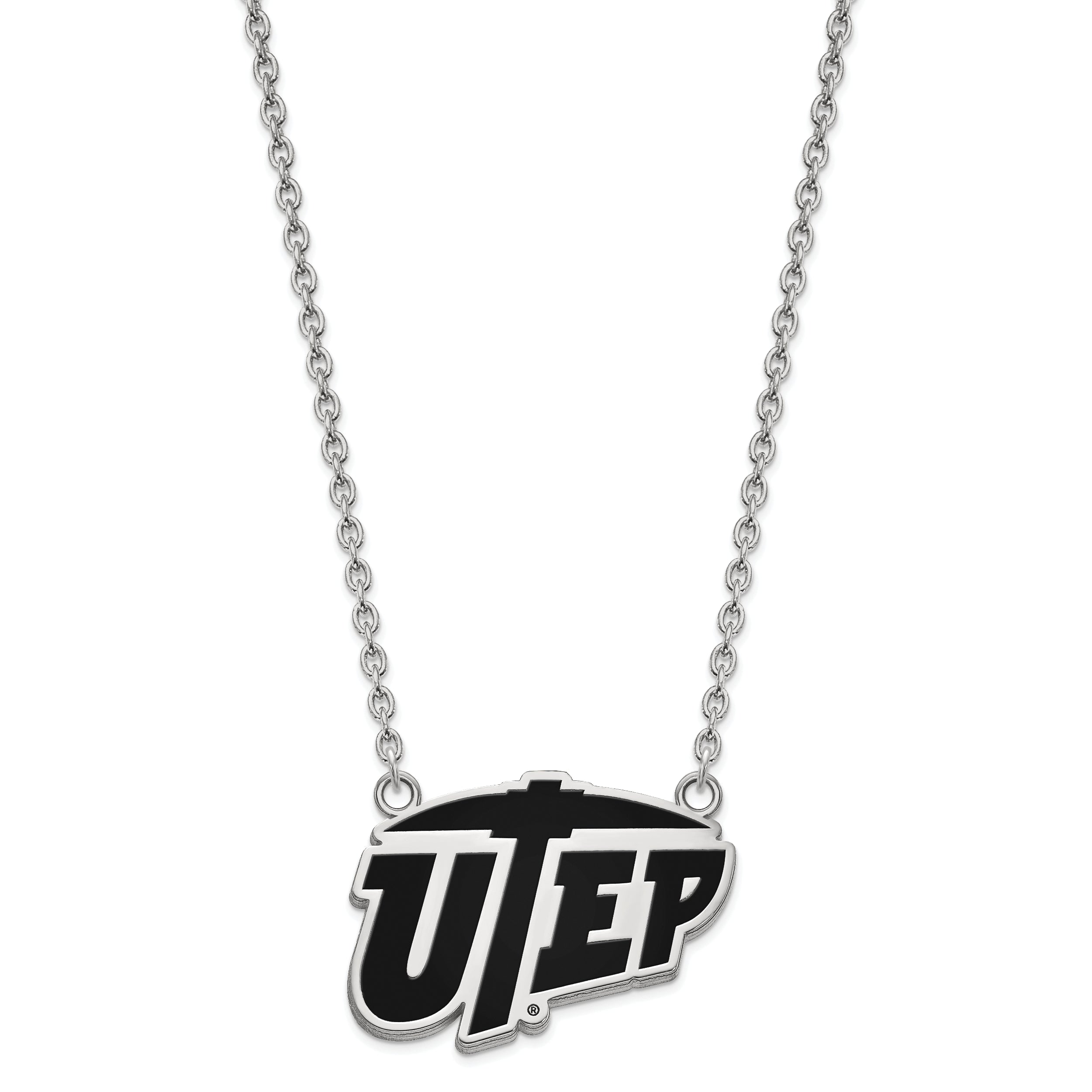 Sterling Silver Rhodium Plated Logoart University Of Texas At El Paso Large Enameled Pendant 18 Inch Necklace