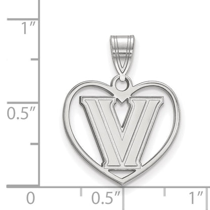 Sterling Silver Rhodium Plated Logoart Villanova University Letter V Heart Pendant