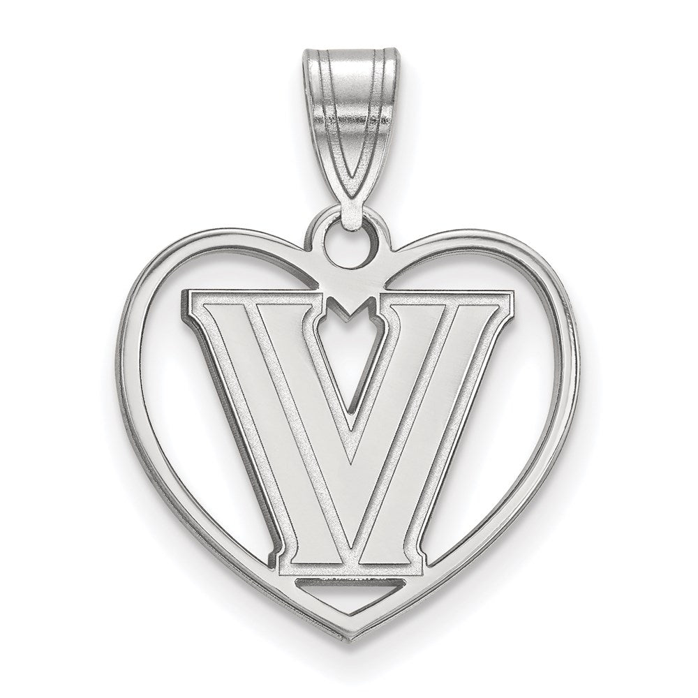 Sterling Silver Rhodium Plated Logoart Villanova University Letter V Heart Pendant