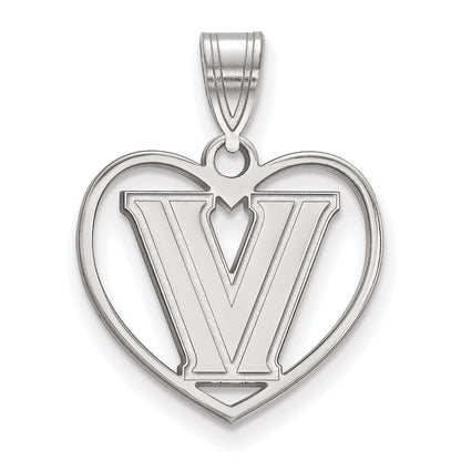 Sterling Silver Rhodium Plated Logoart Villanova University Letter V Heart Pendant