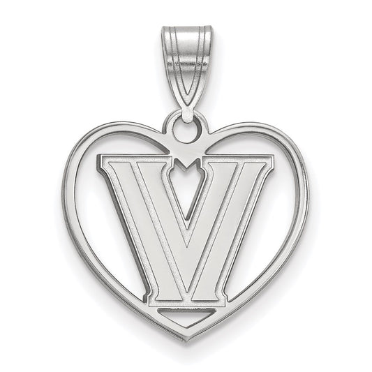 Sterling Silver Rhodium Plated Logoart Villanova University Letter V Heart Pendant