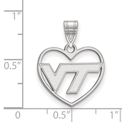 Sterling Silver Rhodium Plated Logoart Virginia Tech V T Heart Pendant