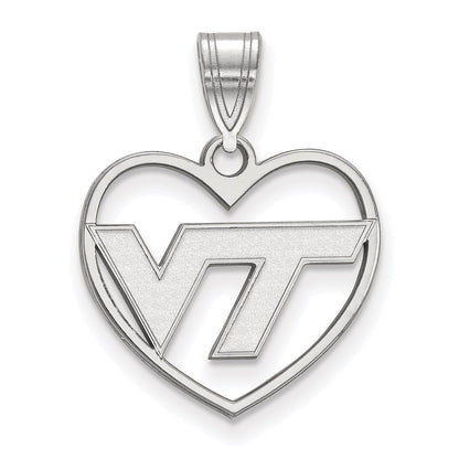 Sterling Silver Rhodium Plated Logoart Virginia Tech V T Heart Pendant
