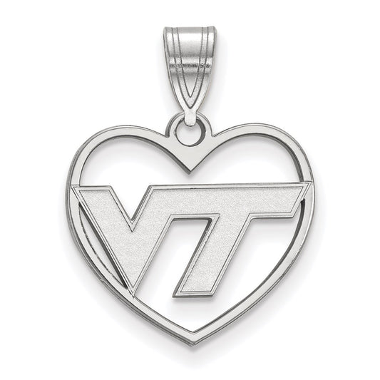 Sterling Silver Rhodium Plated Logoart Virginia Tech V T Heart Pendant
