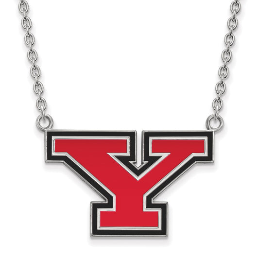 Sterling Silver Rhodium Plated Logoart Youngstown State University Letter Y Large Enameled Pendant 18 Inch Necklace