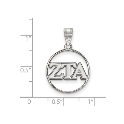 Sterling Silver Rhodium Plated Logoart Zeta Tau Alpha Sorority Greek Letters Medium Circle Pendant