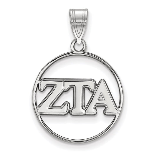 Sterling Silver Rhodium Plated Logoart Zeta Tau Alpha Sorority Greek Letters Medium Circle Pendant