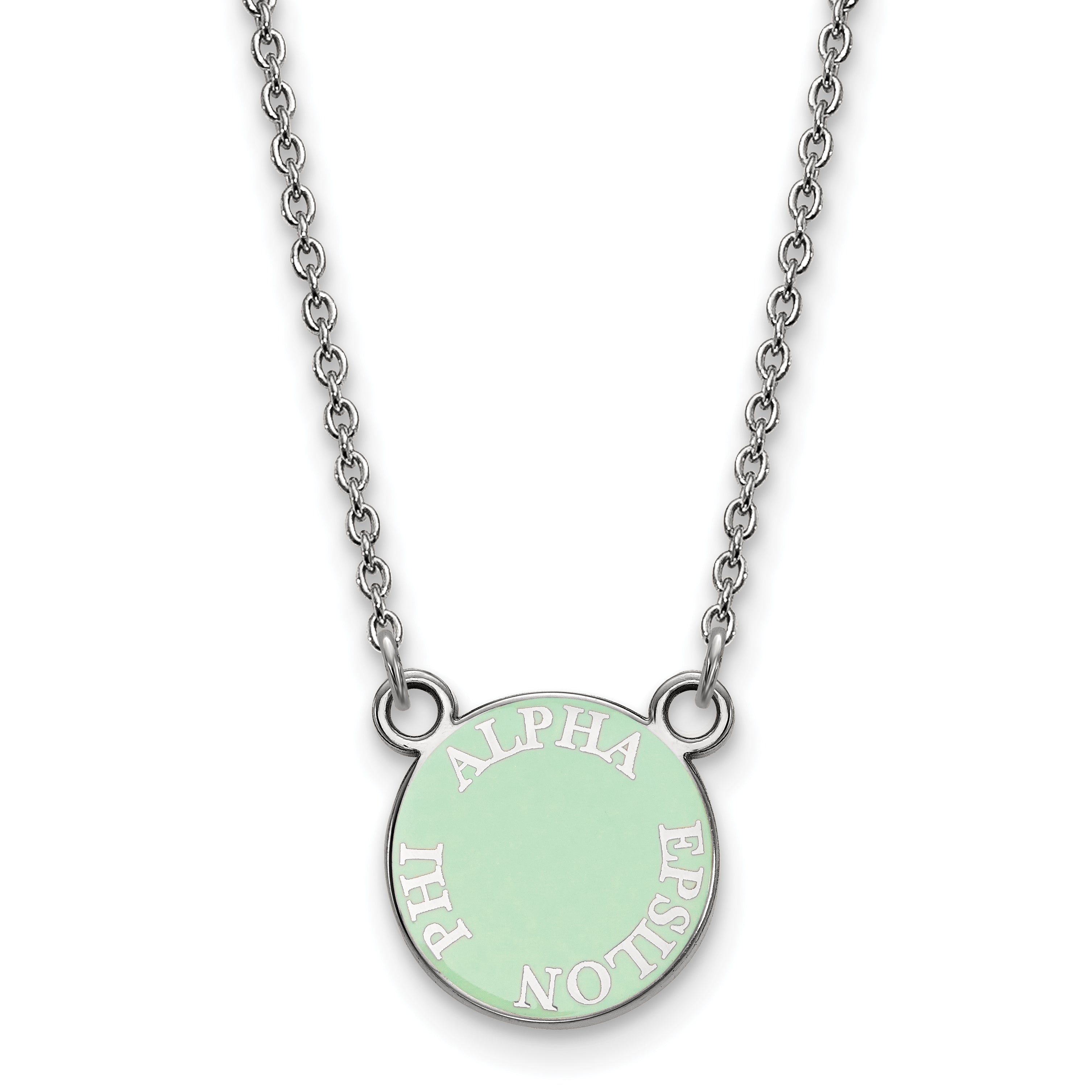 Sterling Silver Rhodium Plated Logoart Alpha Epsilon Phi Extra Sorority Text Small Color Enamel Pendant 18 Inch Necklace