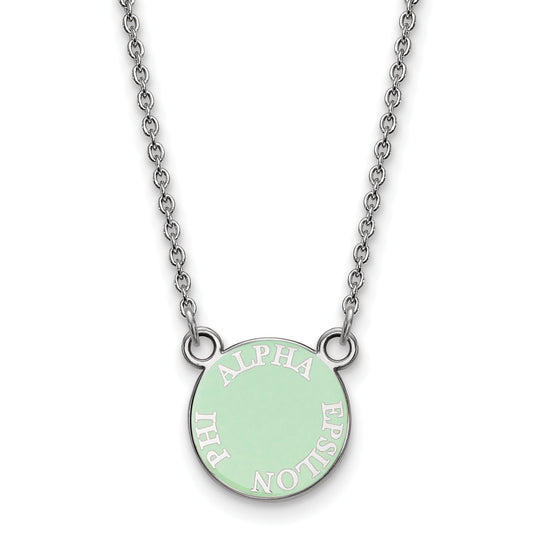 Sterling Silver Rhodium Plated Logoart Alpha Epsilon Phi Extra Sorority Text Small Color Enamel Pendant 18 Inch Necklace