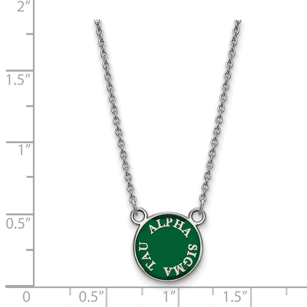 Sterling Silver Rhodium Plated Logoart Alpha Sigma Tau Extra Sorority Text Small Color Enamel Pendant 18 Inch Necklace