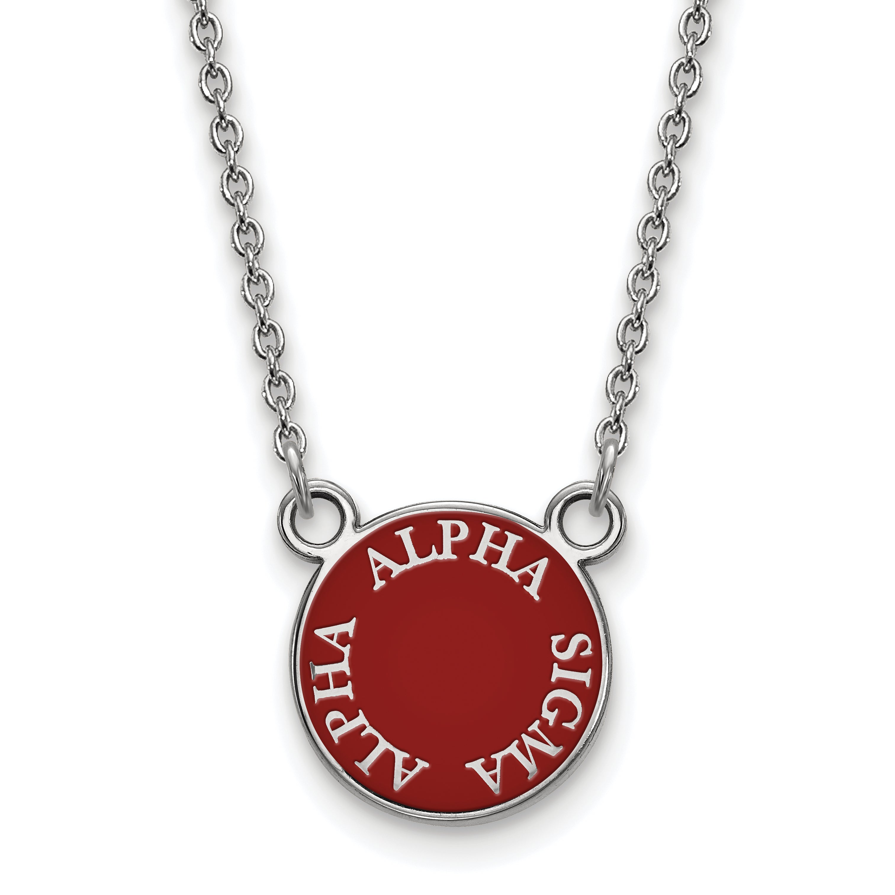Sterling Silver Rhodium Plated Logoart Alpha Sigma Sorority Text Small Color Enamel Pendant 18 Inch Necklace
