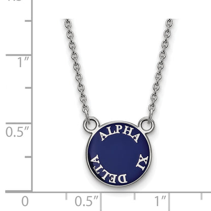 Sterling Silver Rhodium Plated Logoart Alpha Xi Delta Sorority Text Small Color Enamel Pendant 18 Inch Necklace