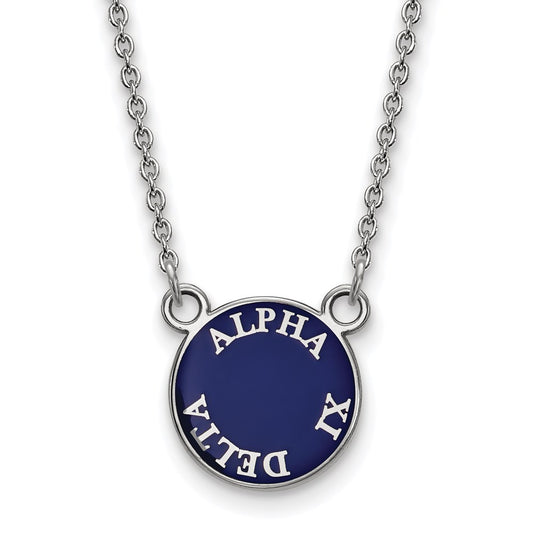 Sterling Silver Rhodium Plated Logoart Alpha Xi Delta Sorority Text Small Color Enamel Pendant 18 Inch Necklace