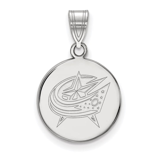 14K White Gold Nhl Logoart Columbus Blue Jackets Medium Disc Pendant