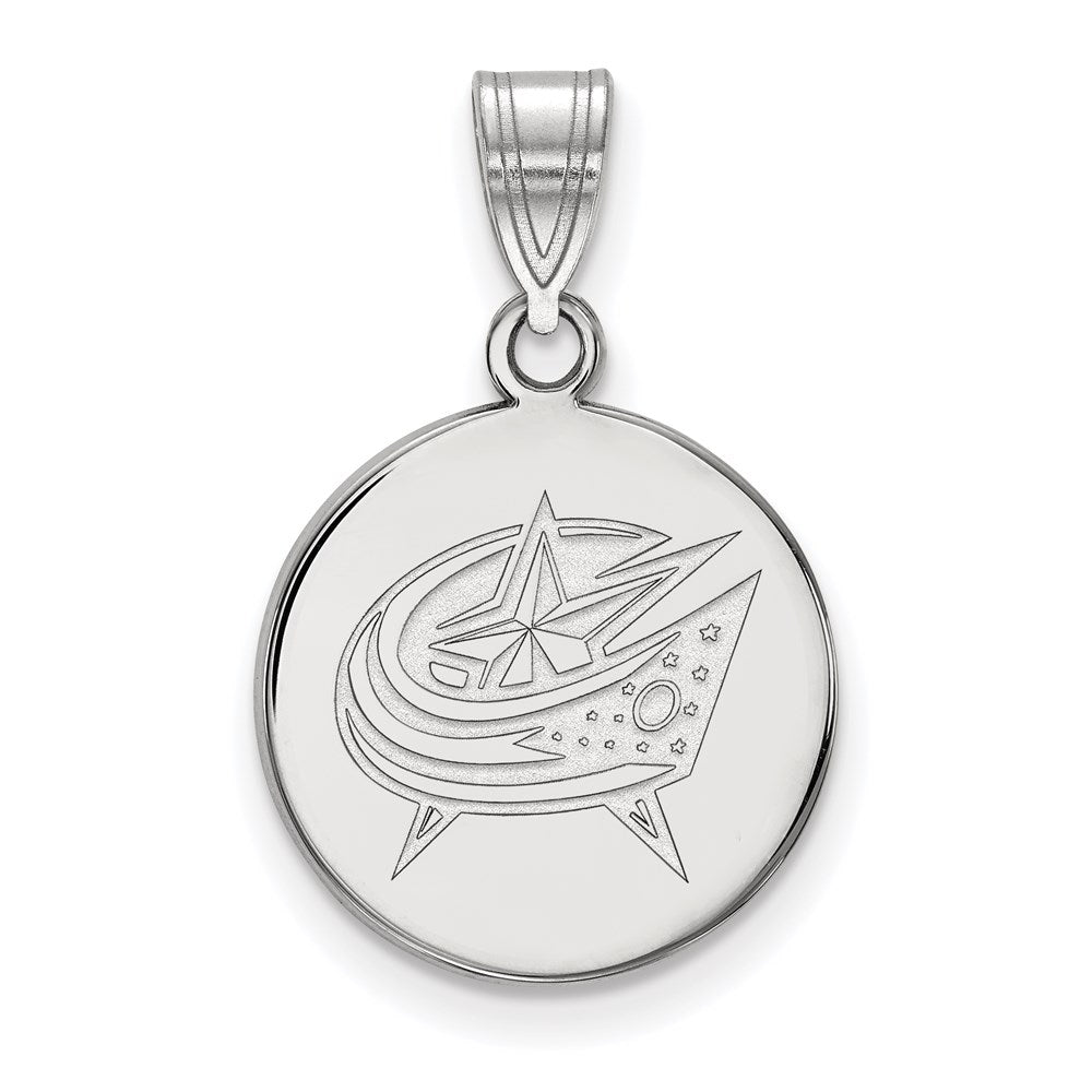Sterling Silver Rhodium Plated Nhl Logoart Columbus Blue Jackets Medium Disc Pendant