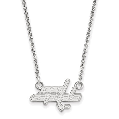 Sterling Silver Rhodium Plated Nhl Logoart Washington Capitals Small Pendant 18 Inch Necklace