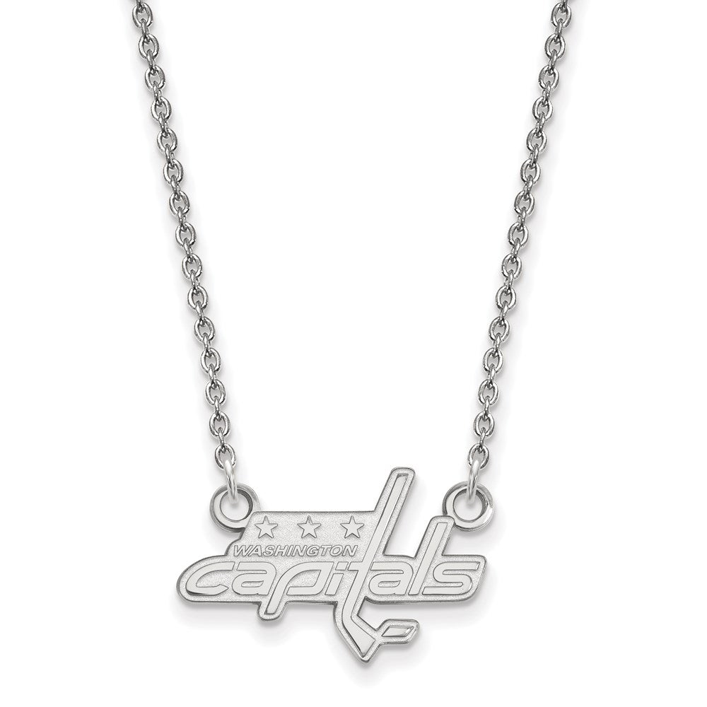 14K White Gold Nhl Logoart Washington Capitals Small Pendant 18 Inch Necklace