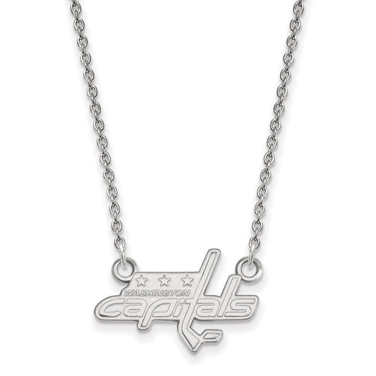 14K White Gold Nhl Logoart Washington Capitals Small Pendant 18 Inch Necklace