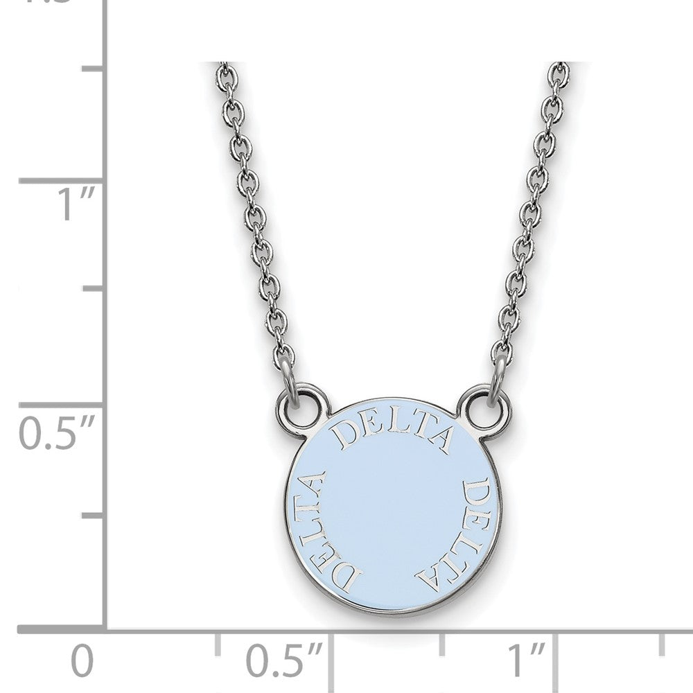 Sterling Silver Rhodium Plated Logoart Delta Sorority Text Small Color Enamel Pendant 18 Inch Necklace