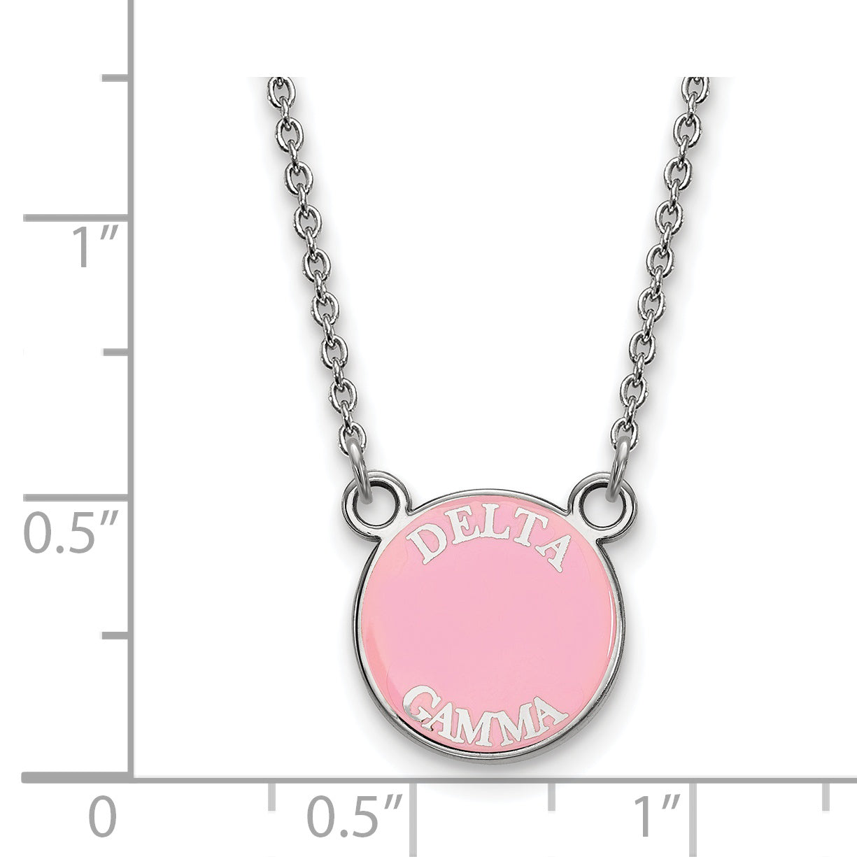 Sterling Silver Rhodium Plated Logoart Delta Gamma Sorority Text Small Color Enamel Pendant 18 Inch Necklace