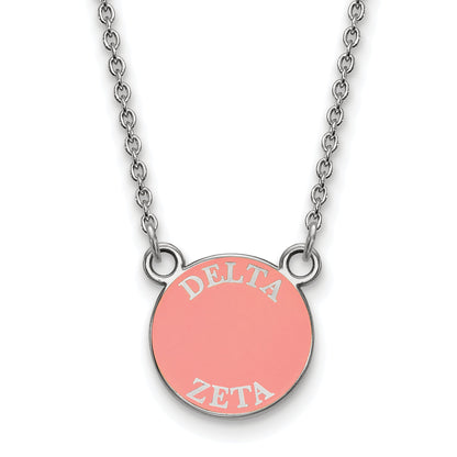Sterling Silver Rhodium Plated Logoart Delta Zeta Sorority Text Small Color Enamel Pendant 18 Inch Necklace