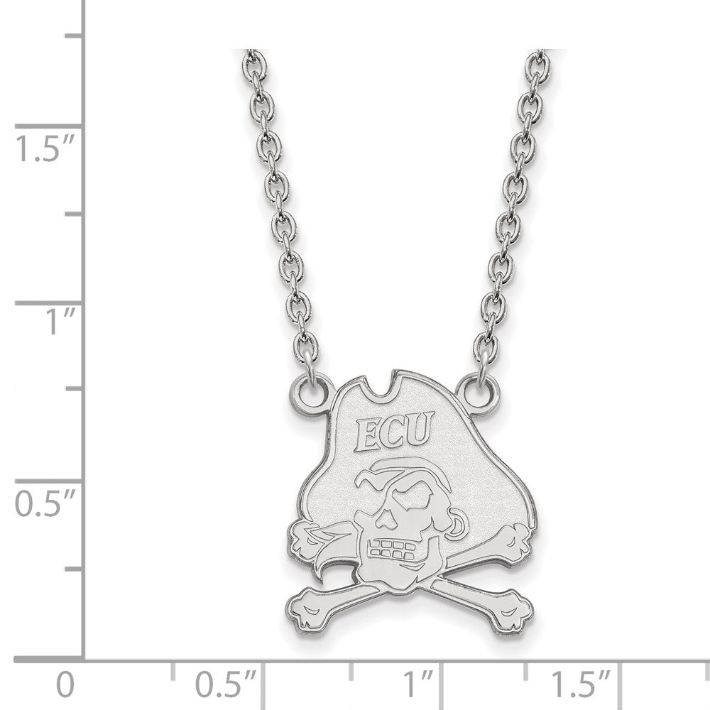 10K White Gold Logoart East Carolina University Pirate Large Pendant 18 Inch Necklace