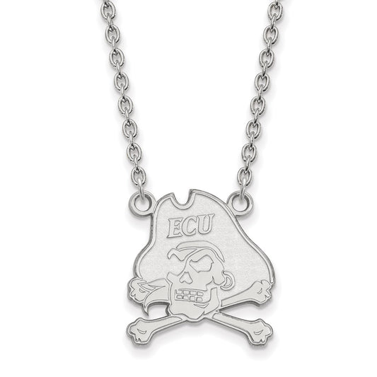 10K White Gold Logoart East Carolina University Pirate Large Pendant 18 Inch Necklace
