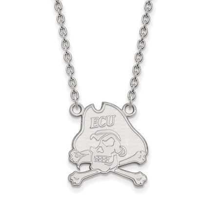 Sterling Silver Rhodium Plated Logoart East Carolina University Pirate Large Pendant 18 Inch Necklace
