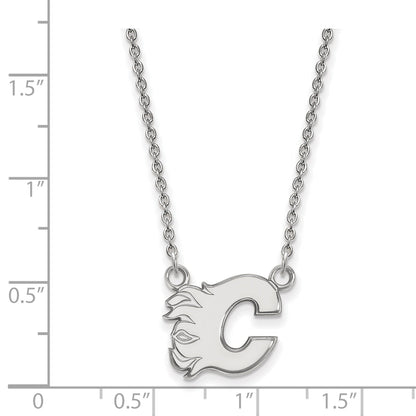 Sterling Silver Rhodium Plated Nhl Logoart Calgary Flames Letter C Small Pendant 18 Inch Necklace