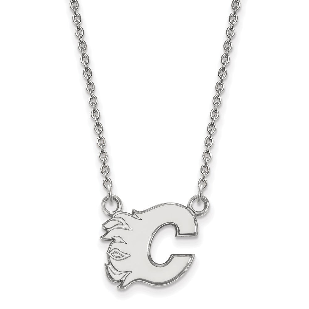 14K White Gold Nhl Logoart Calgary Flames Letter C Small Pendant 18 Inch Necklace