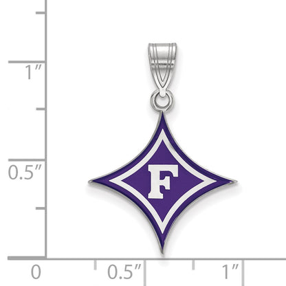 Sterling Silver Rhodium Plated Logoart Furman University Large Enameled Pendant