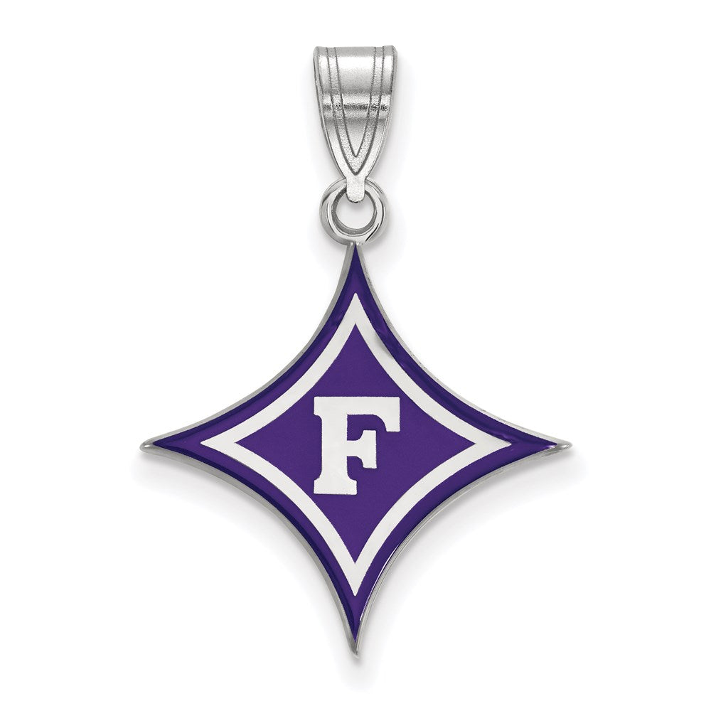 Sterling Silver Rhodium Plated Logoart Furman University Large Enameled Pendant