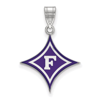 Sterling Silver Rhodium Plated Logoart Furman University Large Enameled Pendant