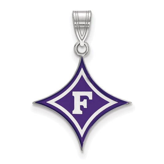 Sterling Silver Rhodium Plated Logoart Furman University Large Enameled Pendant