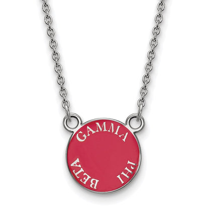 Sterling Silver Rhodium Plated Logoart Gamma Phi Beta Sorority Text Small Color Enamel Pendant 18 Inch Necklace