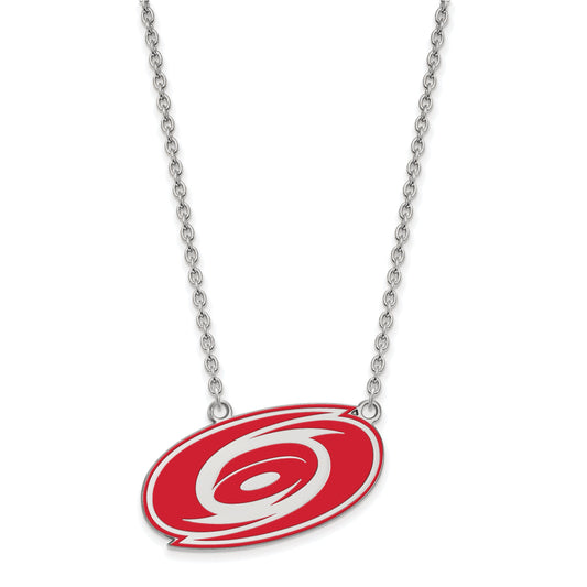 Sterling Silver Rhodium Plated Nhl Logoart Carolina Hurricanes Large Enameled Pendant 18 Inch Necklace