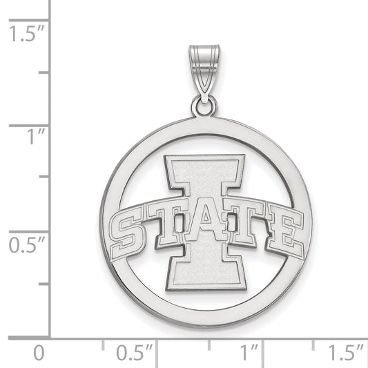 Sterling Silver Rhodium Plated Logoart Iowa State University Extra Large Circle Pendant