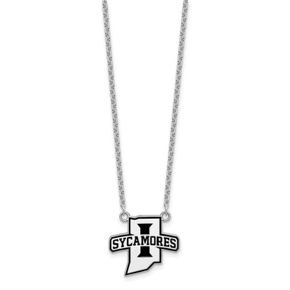 Sterling Silver Rhodium Plated Logoart Indiana State University Sycamores Large Enameled Pendant 18 Inch Necklace