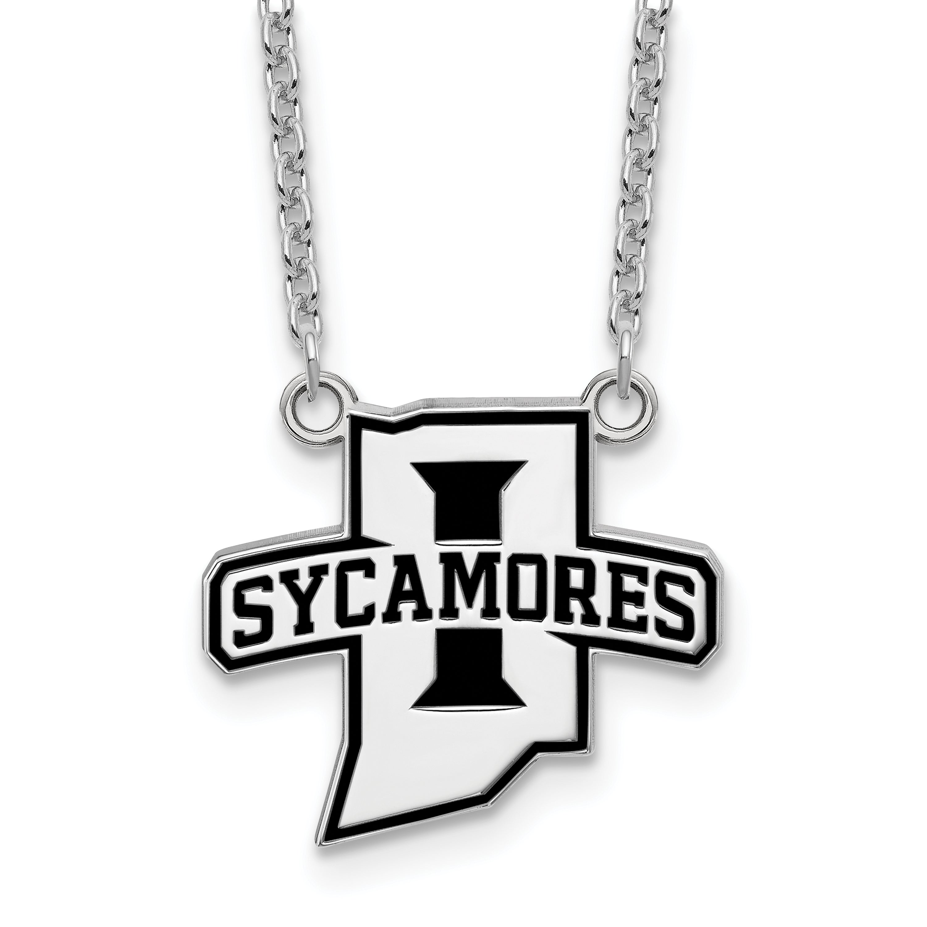 Sterling Silver Rhodium Plated Logoart Indiana State University Sycamores Large Enameled Pendant 18 Inch Necklace