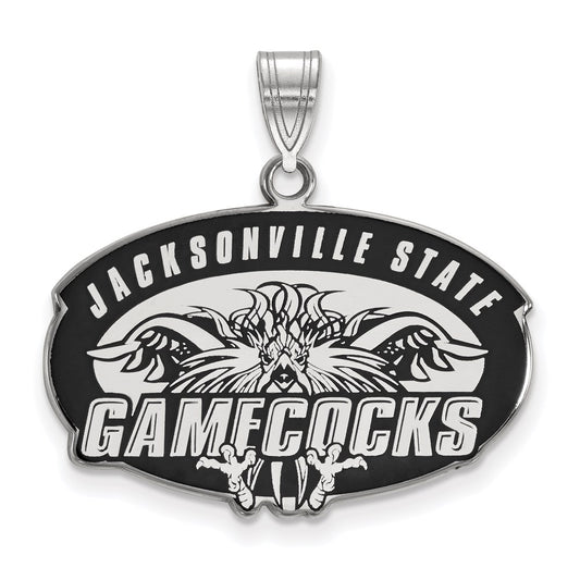 Sterling Silver Rhodium Plated Logoart Jacksonville State University Large Enameled Pendant